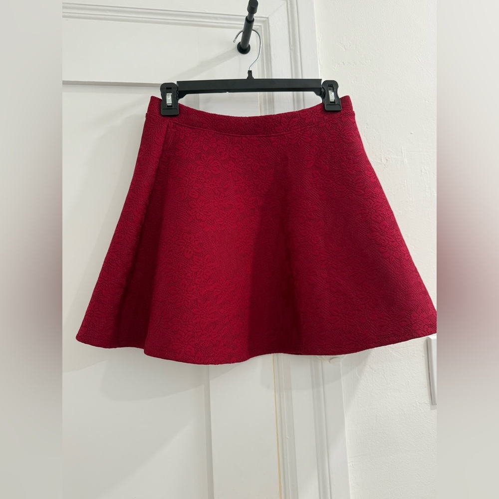 Forever 21 red floral lace circle skirt